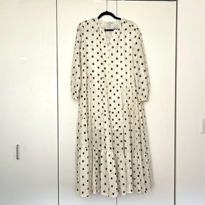 S, Nordstrom Brand, Oversized Cream Dress with Black and Tan Polka Dots